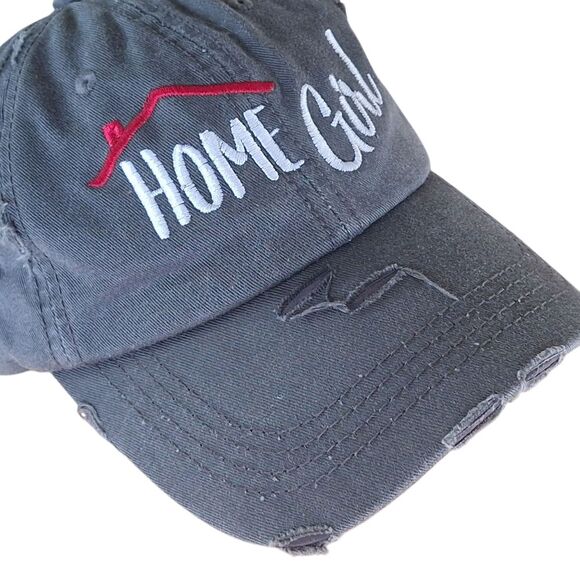 Home Girl Hat Kbethos Ponytail Cap Distressed Embroidered Gray Adjustable - Picture 1 of 13